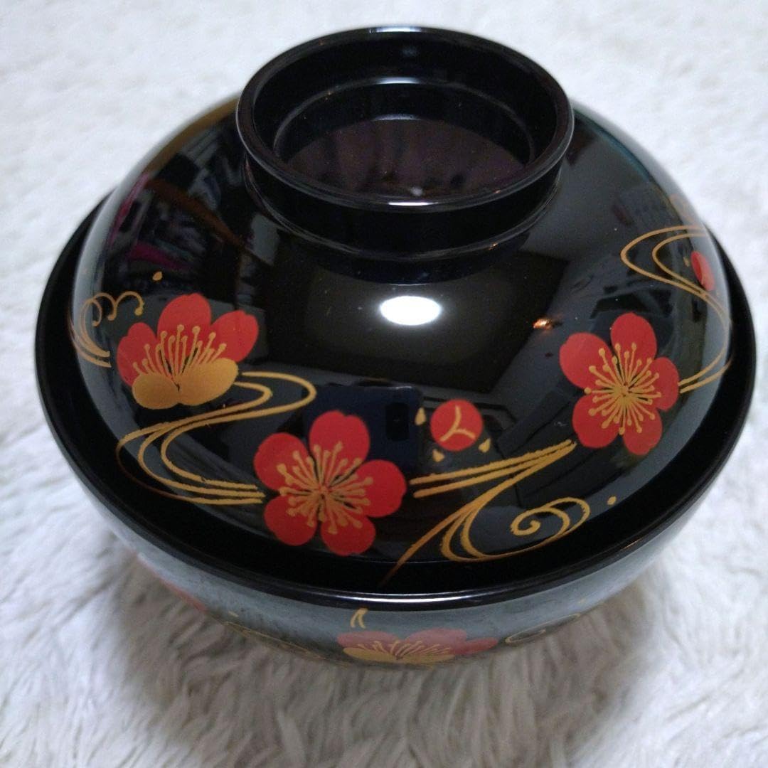 新品✬会津塗り　お吸い物椀蓋付き　流れ梅20客　漆器　桐箱入り Amazon.co.jp: 会津塗 吸物椀 蓋付きのお椀 山茶花 つばき桐箱
